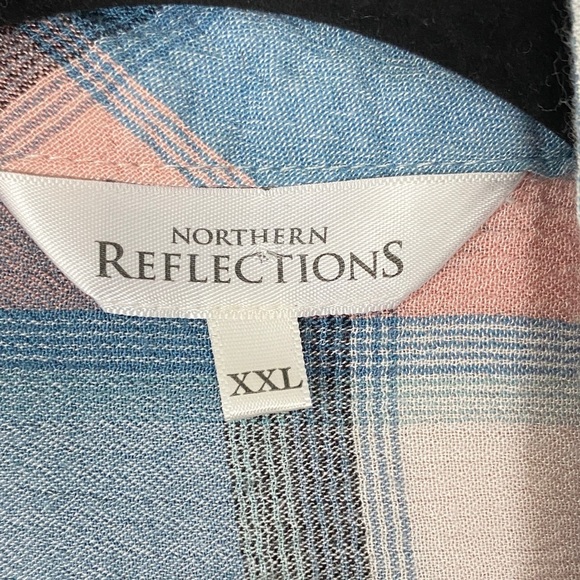 Northern Reflections Plaid Shirt in Blue and Pink with Roll Tab Sleeves - Picture 2 of 9